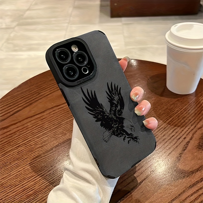 Leather X - Black Eagle Pattern Leather Silicone Phone
