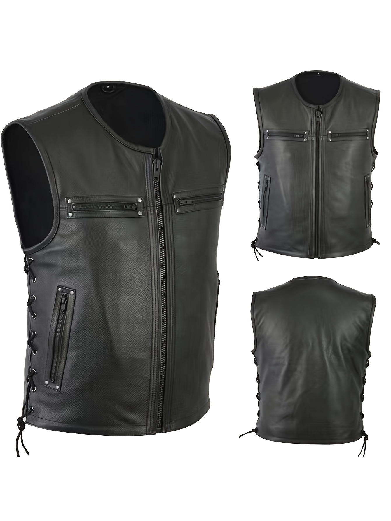 Men Solid Color Vest Motorcycl - Leather Work Vest For Men review and price