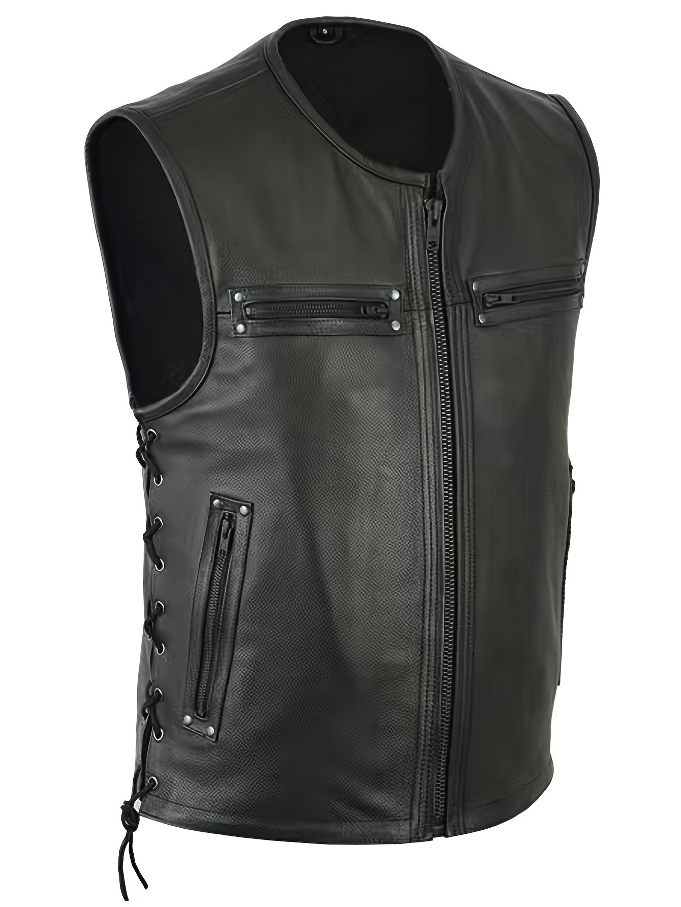 Men Solid Color Vest Motorcycl - Leather Work Vest For Men review and price
