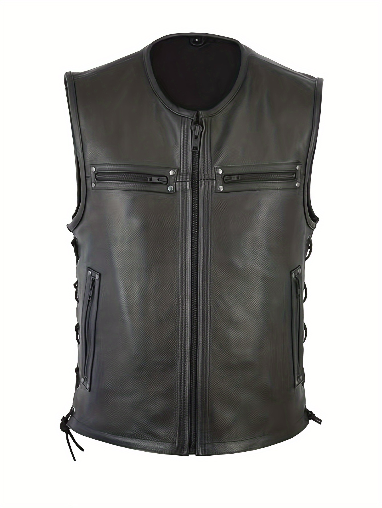 Men Solid Color Vest Motorcycl - Leather Work Vest For Men review and price