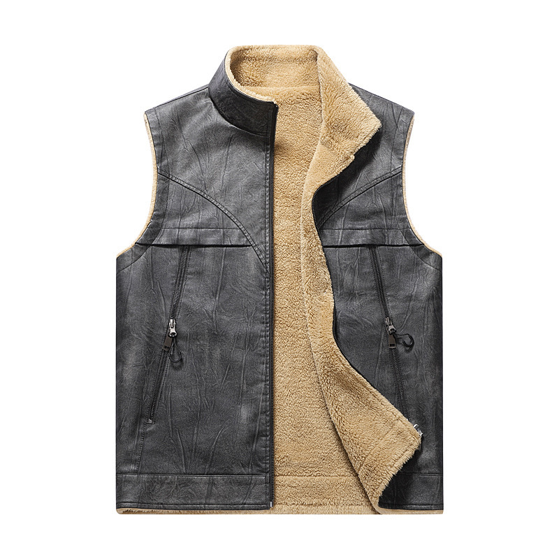 Autumn and Winter New Plush PU - Leather Work Vest For Men review and price
