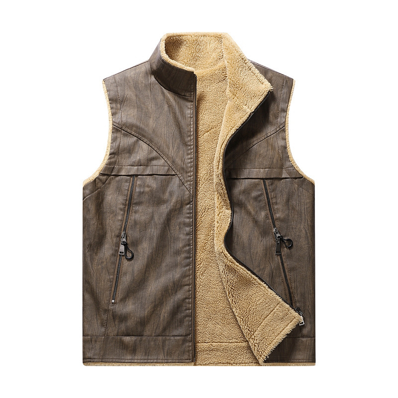 Autumn and Winter New Plush PU - Leather Work Vest For Men review and price