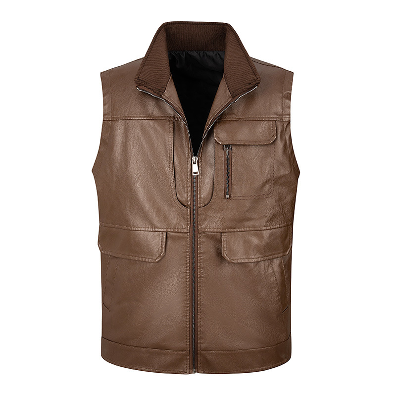 Men's leather vest, thin stand - Leather Work Vest For Men review and price