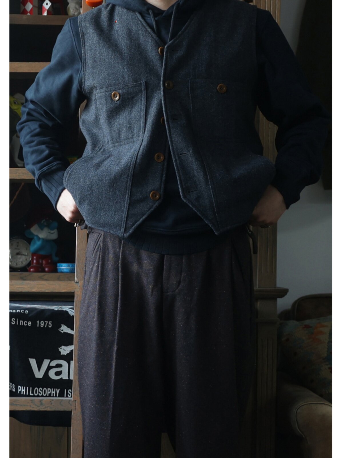 Secondorder FW24 Vintage Wool  - Leather Work Vest For Men review and price