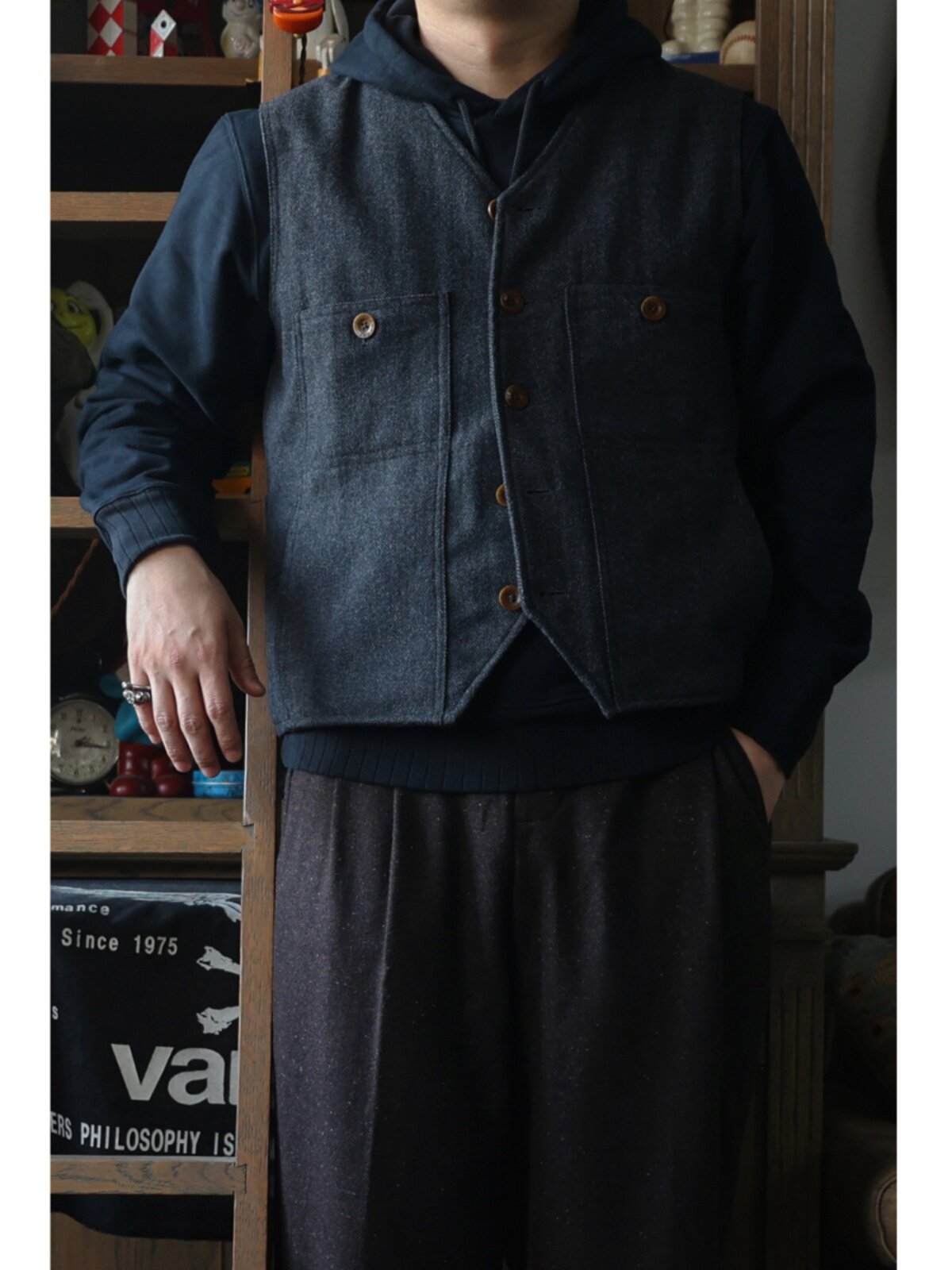 Secondorder FW24 Vintage Wool  - Leather Work Vest For Men review and price
